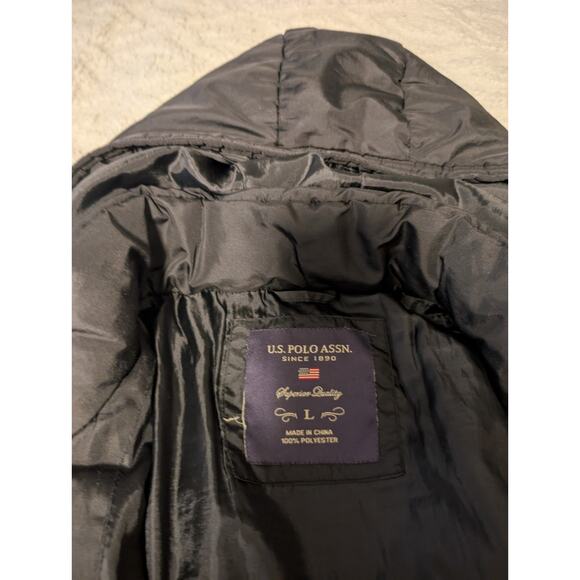 US Polo Assn Women’s Size Large Puffer Coat Jacket Black Hooded Zip Up - Picture 4 of 9
